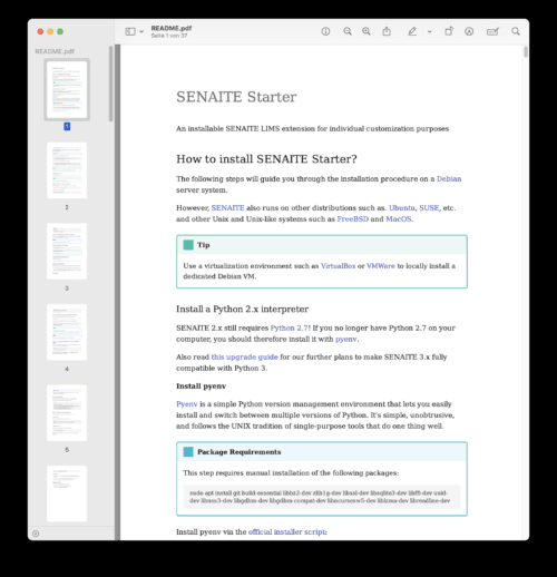 SENAITE LIMS README front page documentation